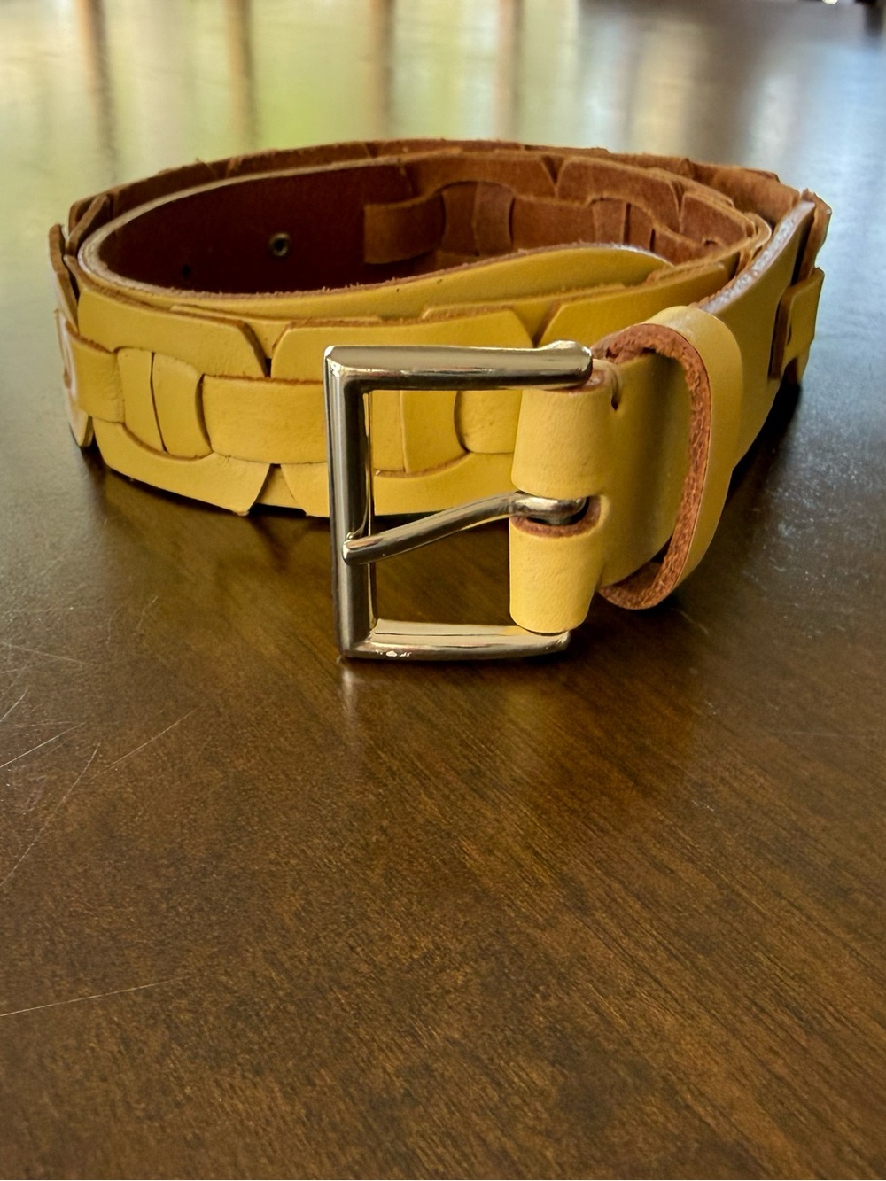 Talbots Yellow Genuine Leather Woven Belt XS Braided Boho Casual
